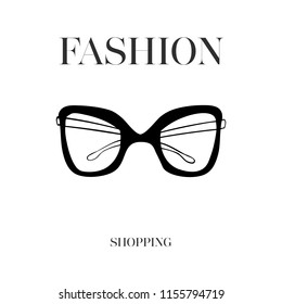 Hand drawn eye glasses textured vector illustration isolated on white background. Fashion shopping logo design. Black eye glasses in doodle fashion vogue style, vector illustration.