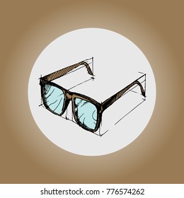 Hand drawn eye glasses. Vecor stock illustration