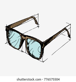 Hand drawn eye glasses. Vecor stock illustration