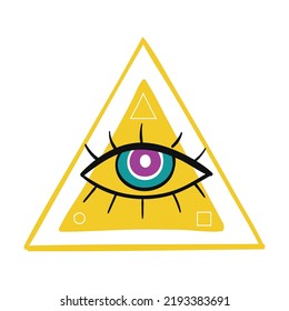 Hand drawn eye inside triangle flat icon. Doodle Greek evil c trendy symbols isolated vector illustration. Luck amulets and talismans
