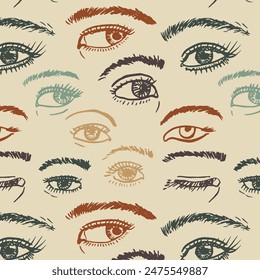 Hand drawn eye pattern. Vector illustration.