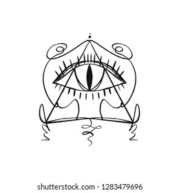 Hand drawn Eye of Providence stylized symbol. Triangle pyramid. Boho alchemy symbol tattoo or sticker. Isolated editable EPS