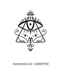 Hand drawn Eye of Providence stylized symbol. Triangle pyramid. Boho alchemy symbol tattoo or sticker. Isolated editable EPS