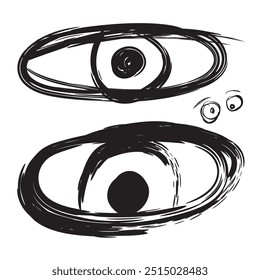 Conjunto de ojo dibujado a mano. Boceto de doodle óptico, dibujo de la vista, Elementos de diseño de ojos garabatos grabados, globo ocular en estilo retro blanco negro, Ilustración vectorial de ojos