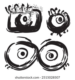 Conjunto de ojo dibujado a mano. Boceto de doodle óptico, dibujo de la vista, Elementos de diseño de ojos garabatos grabados, globo ocular en estilo retro blanco negro, Ilustración vectorial de ojos