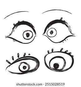 Conjunto de ojo dibujado a mano. Boceto de doodle óptico, dibujo de la vista, Elementos de diseño de ojos garabatos grabados, globo ocular en estilo retro blanco negro, Ilustración vectorial de ojos