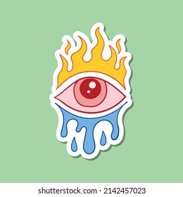 hand drawn eye with water and fire vintage doodle illustration for stickers print etc premium vector