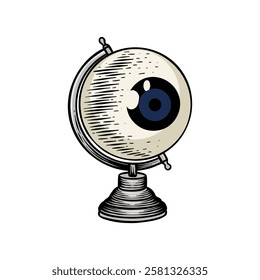 hand drawn eyeball globe illustration
