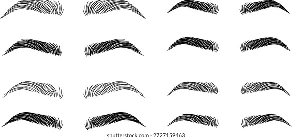 Formas de cejas dibujadas a mano en negro y gris aisladas sobre fondo blanco