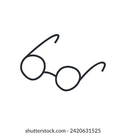 Hand drawn eyeglasses, cartoon flat vector illustration isolated on white background. Cute glasses in doodle style. Round glasses, vintage accessory.