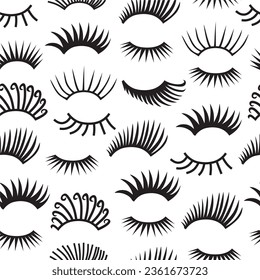 Hand drawn eyelashes doodles icon seamless pattern. Vector beauty illustration of open and close eyes for cards, textile