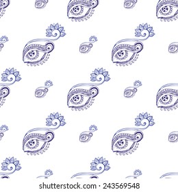 Hand drawn eyes background ornament illustration pattern. Lace pattern design. Vector decorative card or invitation design. Vintage traditional, Islam, arabic, indian, ottoman motifs, elements.