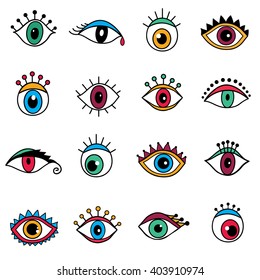 Hand drawn eyes. Flat design seamless pattern. Artistic drawings of eyes.