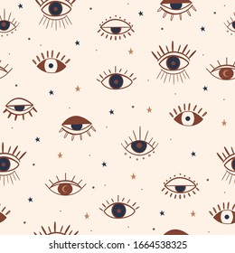 Hand Drawn Eyes Mystical Seamless Pattern. Evil Eye Symbol Art.