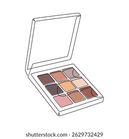 Hand drawn eyeshadow palette vector. Makeup icon, one line continuous drawing. Beauty product linear silhouette. Cosmetics minimal print, banner, card, poster, brochure, logo, sign, symbol.