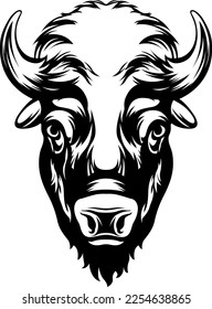 Hand drawn face of bull. Illustration bison mascot hand drawn art for. American Buffalo Logo.