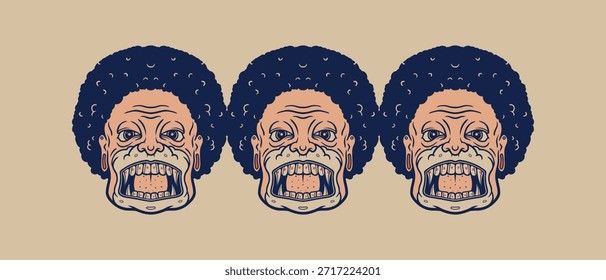 Dibujado a mano Cara Carácter Afro ilustraciones divertidas