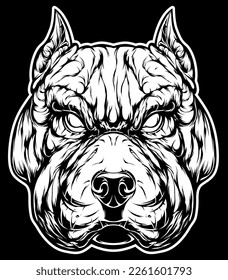 Hand drawn face of dog. Pitbull illustration mascot art.