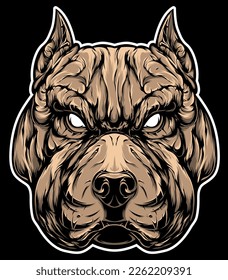 Hand drawn face of dog. Pitbull illustration mascot art.