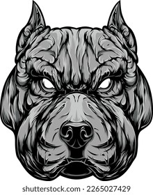 Hand drawn face of dog. Pitbull illustration mascot art.