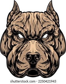 Hand drawn face of dog. Vector pitbull illustration mascot art.