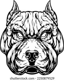 Hand drawn face of dog. Vector pitbull illustration mascot art.