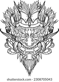 Hand drawn Face Dragon and Thai line art. Isolate on white and illustration dragon.dragon symbols, various geometric shapes.