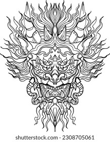 Hand drawn Face Dragon and Thai line art. Isolate on white and illustration dragon.dragon symbols, various geometric shapes.