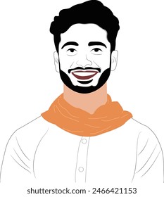 
Hand drawn face drawing illustration, Portrait of a man in a suit line art vector drawing for your projects, handsome man with big smile on  white background.