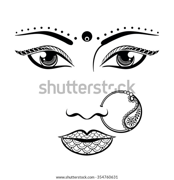 手描きのインド人女性の顔をゼンタングル風に タトゥー Tシャツデザインのスケッチベクターイラスト のベクター画像素材 ロイヤリティフリー
