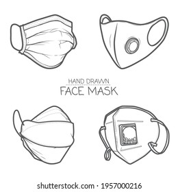 Vector de diseño de la colección de mascarillas dibujadas a mano