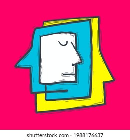 Hand drawn face in modern abstract style. Simple modern art collage portrait.