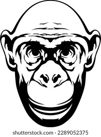 Hand drawn face of monkey. Black illustration mascot art.