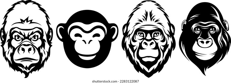 Hand drawn face of monkey. Gorilla illustration mascot art.