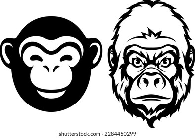 Hand drawn face of monkey. Gorilla illustration mascot art.