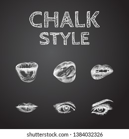 Hand drawn face sketches set. Collection of eyeball, eyebrow, lick and other sketch elements.