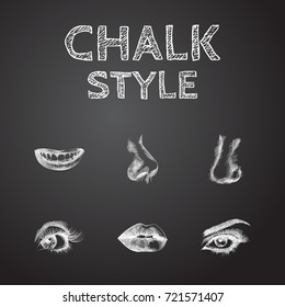Hand Drawn Face Sketches Set. Collection Of Eyebrow, Nose, Smell And Other Sketch Elements.