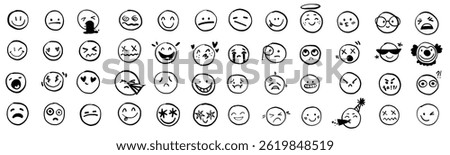 Hand drawn face smile icon line people face emotions set in doodle scribble pencil marker style hand drawn 