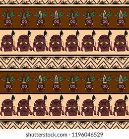 Hand drawn face tribal pattern vector. Unique face character aborigine native american seamless drawing.