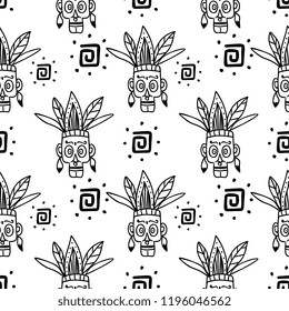 Hand drawn face tribal pattern vector. Unique face character aborigine native american seamless drawing.