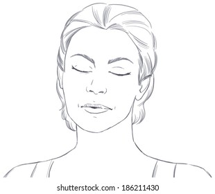 hand drawn face of a young woman with closed eyes vector