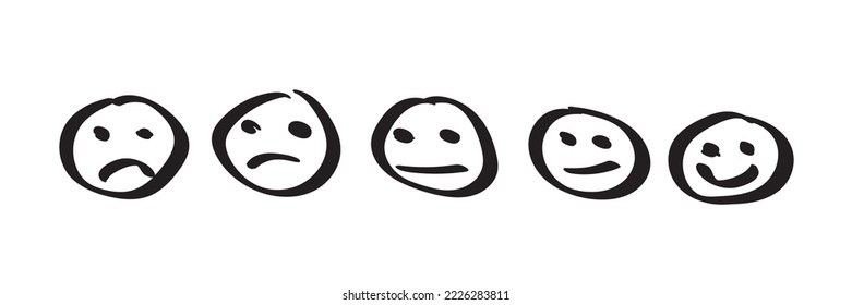 Hand drawn faces different moods doodle style rating