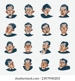 Hand drawn faces with various emotions vector set. Flat editable colorfull illustration.