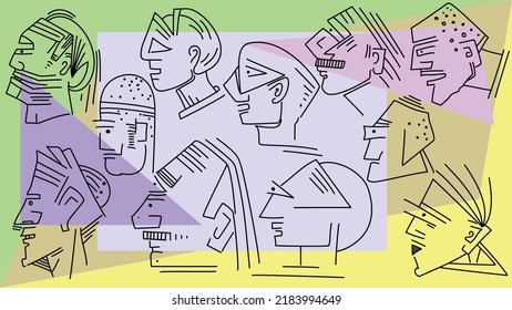 Hand drawn faces vector. Abstract art vector illustration. Line art with elegant style of prints poster, textile, cards, fabric design illustration. Editable background and wallpaper vector design. 