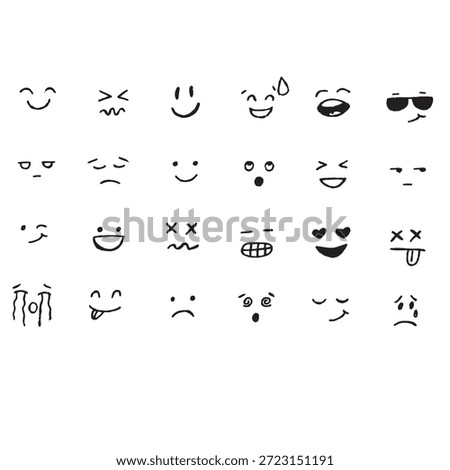 Hand Drawn Facial Expressions Vector, Minimal Line Face Emotions, Simple Emoji Style Icons