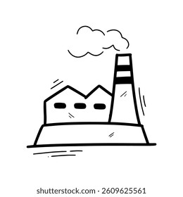 Hand Drawn Factory Illustration. Doodle Vector. Isolated on White Background - EPS 10 Vector