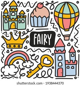 hand drawn fairy doodle set with icons and design elements