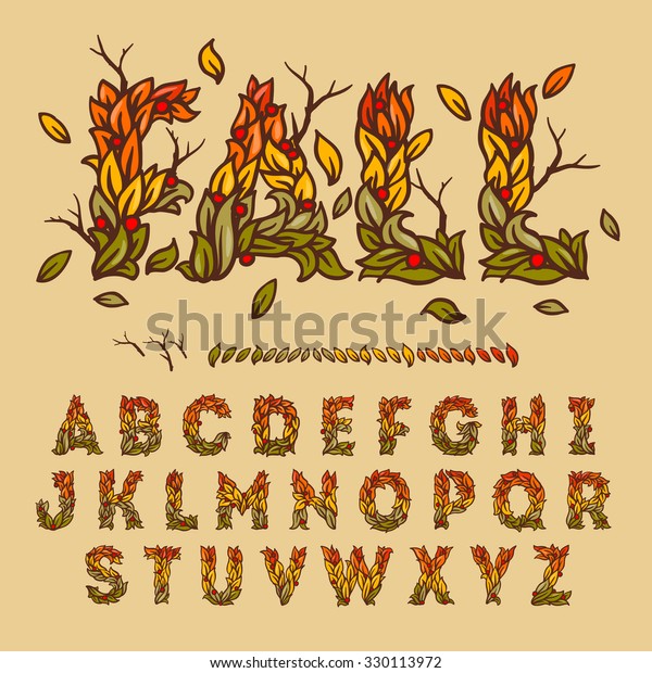 Hand Drawn Fall Alphabet Made Leaves Stock Vector (Royalty Free) 330113972