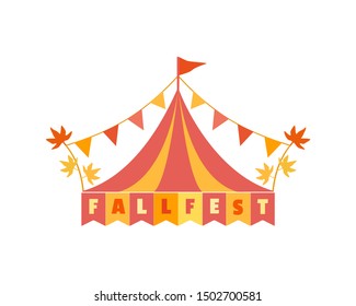 Hand drawn Fall fest tent simple flat color vector icon. Fall fair event design element. 