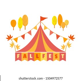 Hand drawn Fall fest tent simple flat color vector icon. Fall fair event design element. Autumn harvest fun festival celebration template. Traditional fest tent autumn fair sign cartoon illustration